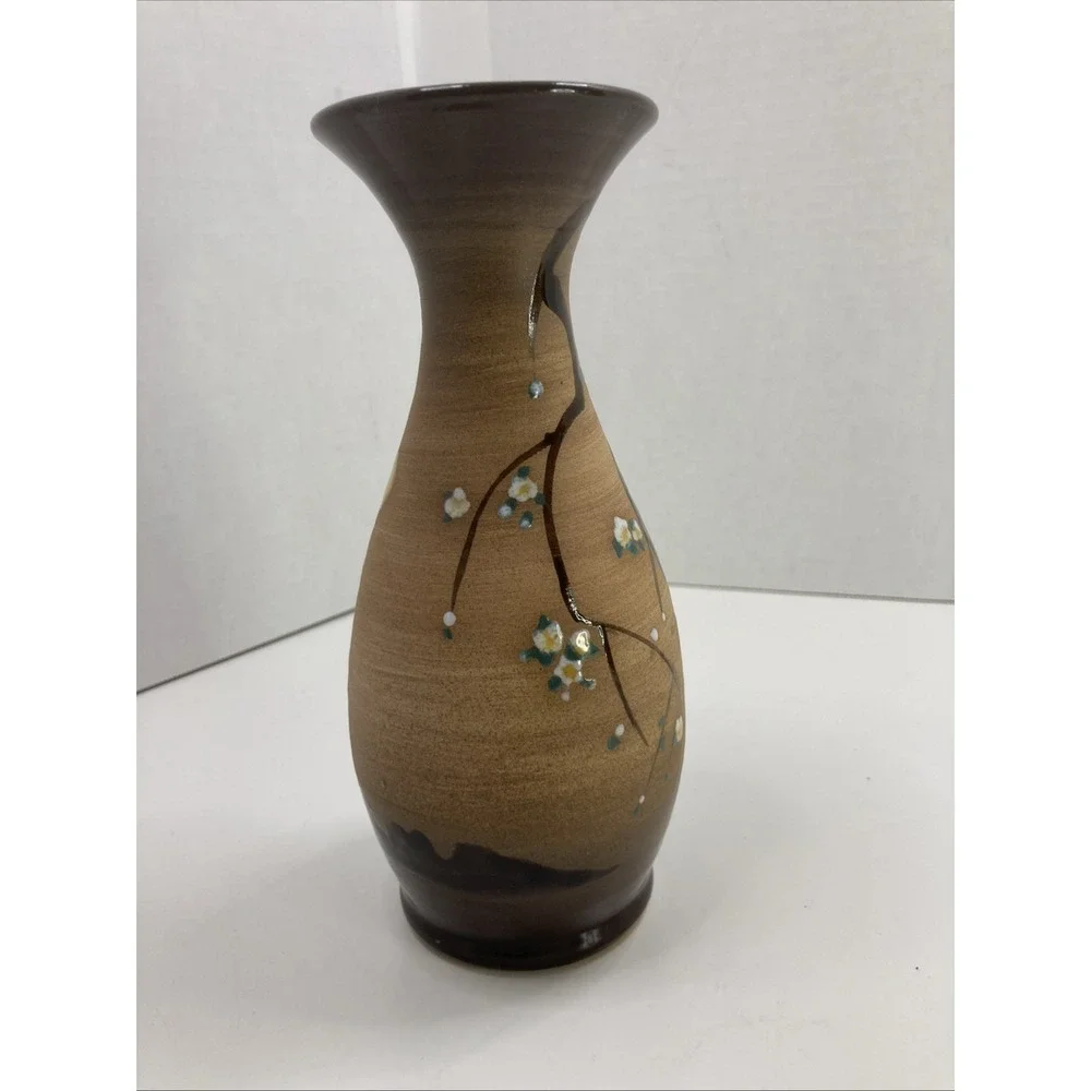 Vintage Hand-painted Flower Buds Pottery Vase‎ Japan 7 inch